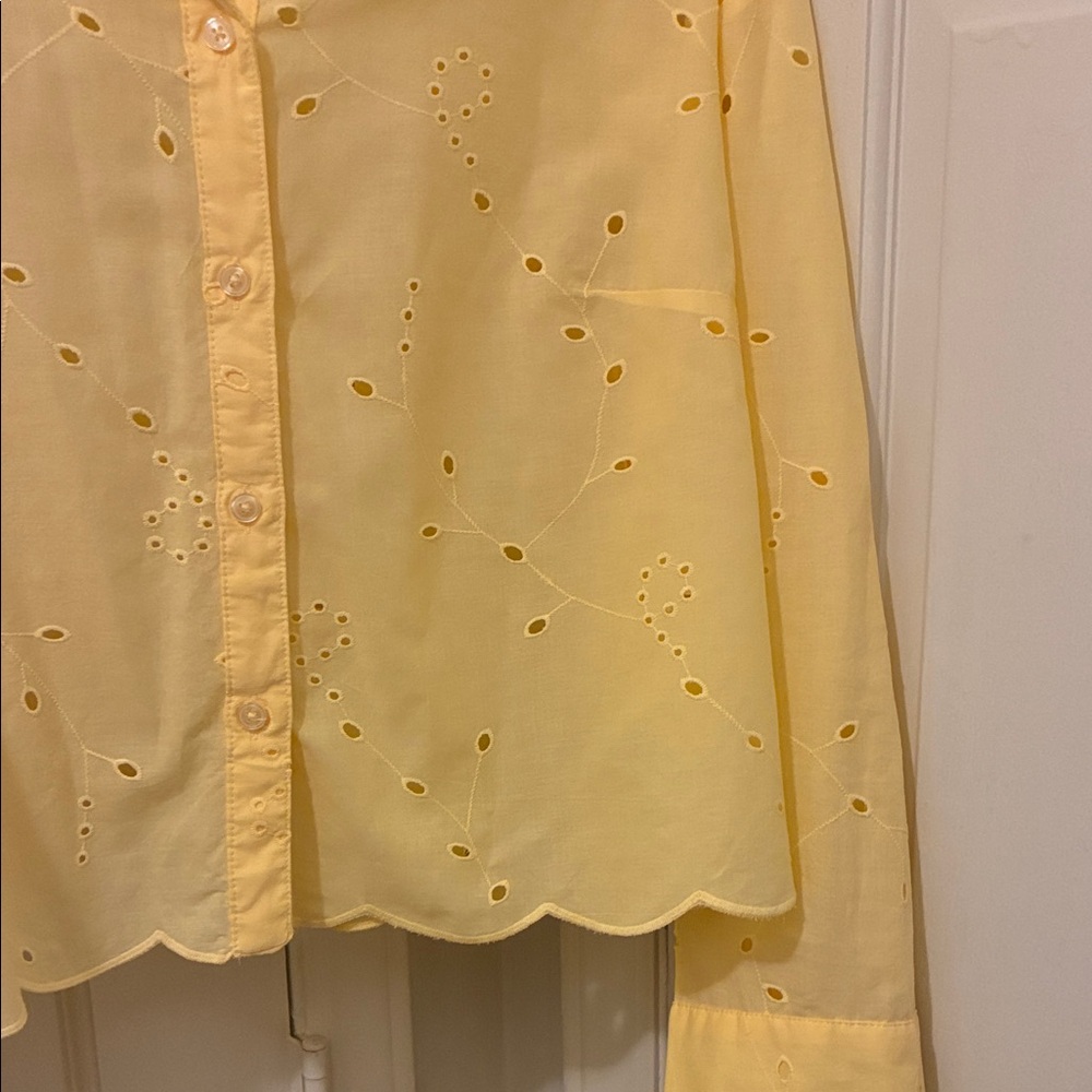 Yellow Eyelet Button-Up Blouse - Picture 3 of 6